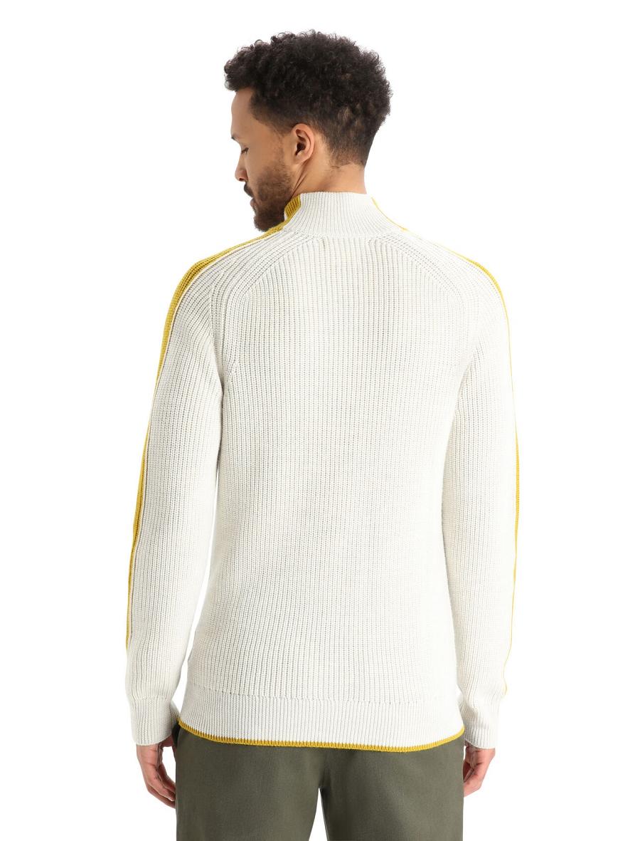 Ecru Heather / Silent Gold Men's Icebreaker Merino Lodge Long Sleeve Half Zip Sweaters | USA 1213NWYB